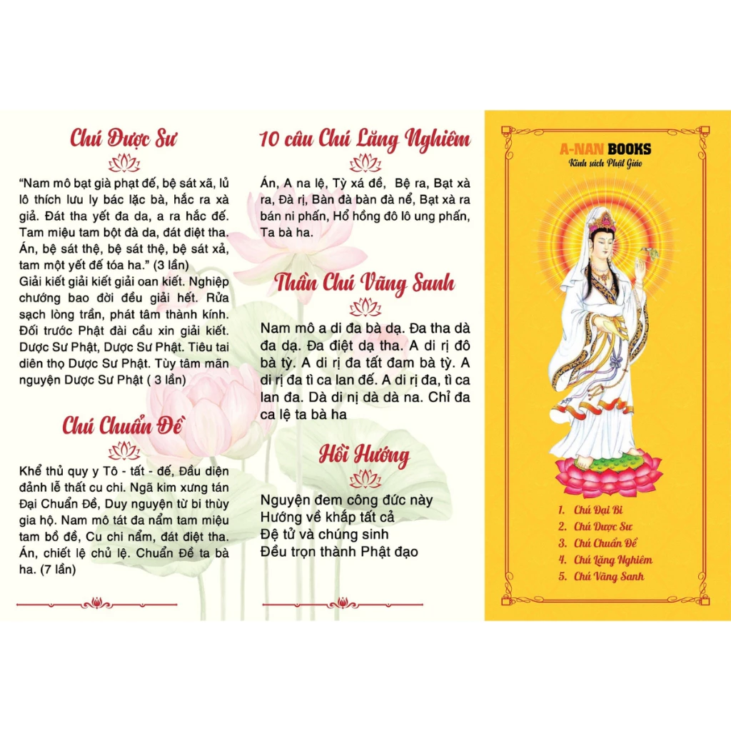 Tờ chú Đại Bi, chú Dược Sư, chú Chuẩn Đề, Chú Lăng Nghiêm, chú Vãng Sanh